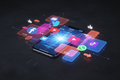 Social Media Management - vibrant social media dashboard with platform icons