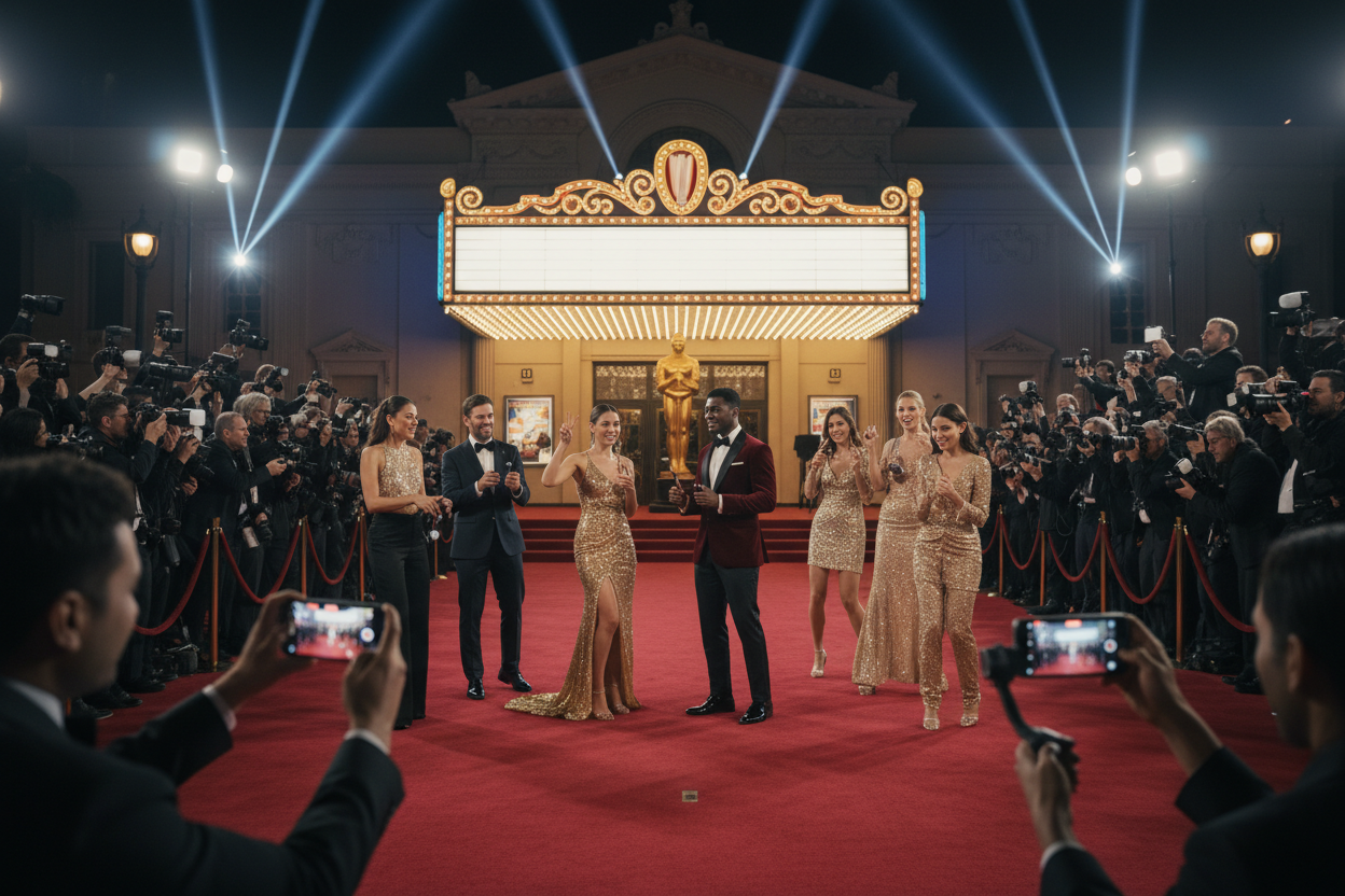 Film & TV Influencer Campaigns - glamorous cinema premiere with red carpet and content creators